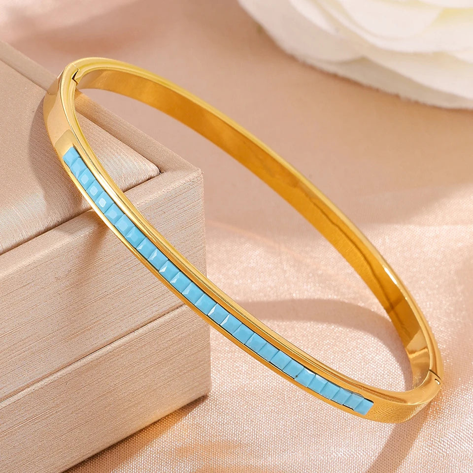 ZAKOL New 4 Styles Bule Turquoise Zircon Inlaid Bracelet Bangles for Women Ffashion Open Buckle Bracelets Stacking Jewelry