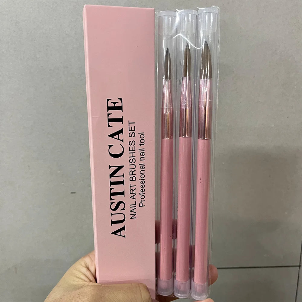 3Pcs/Set Acrylic Powder Extension Nail Brushes Pink Handle Size 8#/10#/14# Acrylic Powder Application 3D Carving Manicure Tools