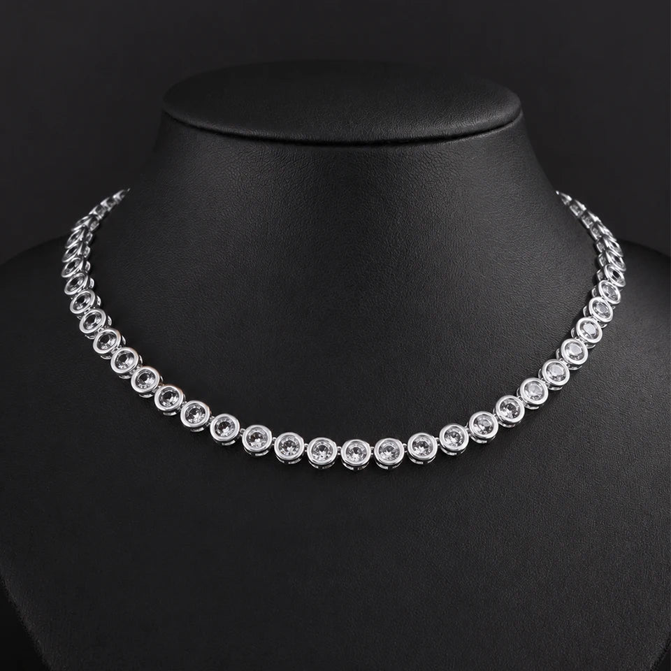 ZAKOL Luxury Dainty Shiny Colorful Zircon Round Tennis Choker Necklace for Women Elegant Sparkling Crystal Wedding Party Jewelry