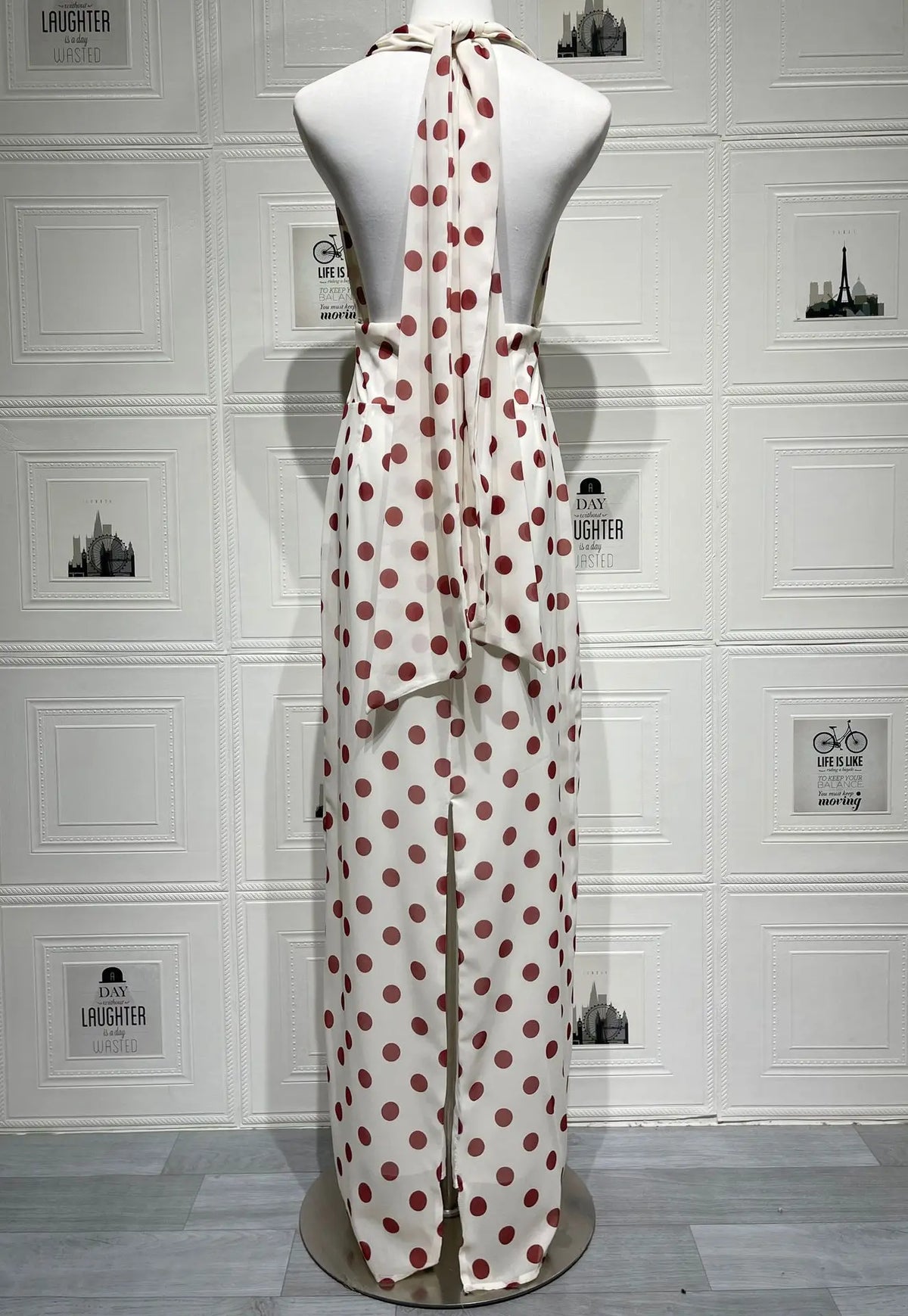 Women Sexy Polka Dot Halter Maxi Dress Elegant V Neck Backless Sleeveless High Waist Dresses 2026 Female Summer Party Dress
