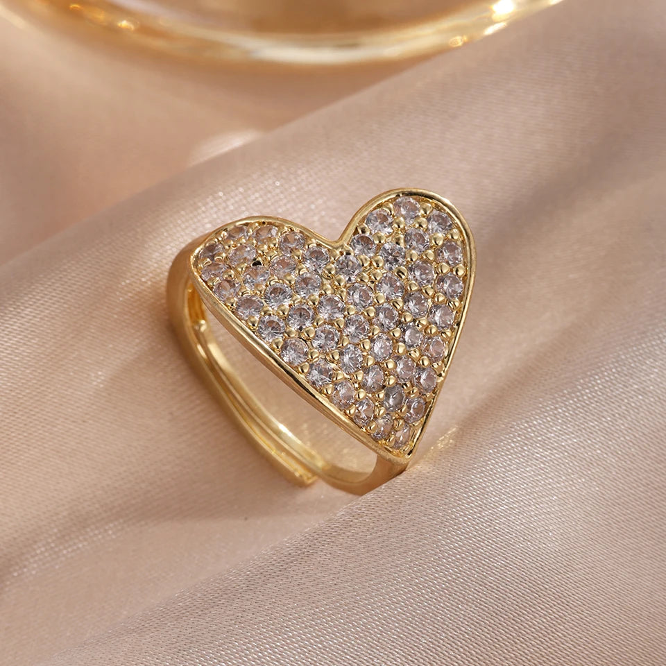 ZAKOL Luxury Sparkling Leaf Flower Micro-paved Zirconia Open Rings for Women Delicate Bridal Wedding Jewelry RP2034