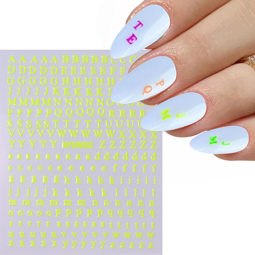 1pc Gold Silver English Letter Nail Sticker Black Laser 3D Alphabet Self Adhesive Decal English Words DIY Slider Manicure Decor