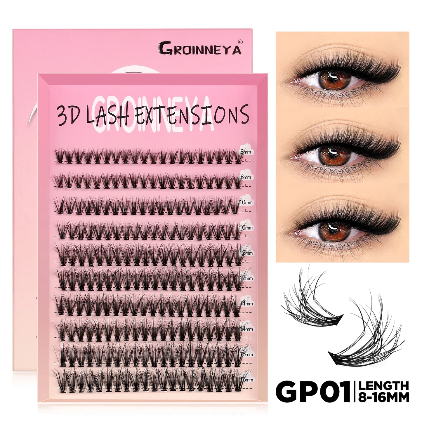 GROINNEYA DIY Cluster Lash Extensions – Fluffy Cat Eye Lashes