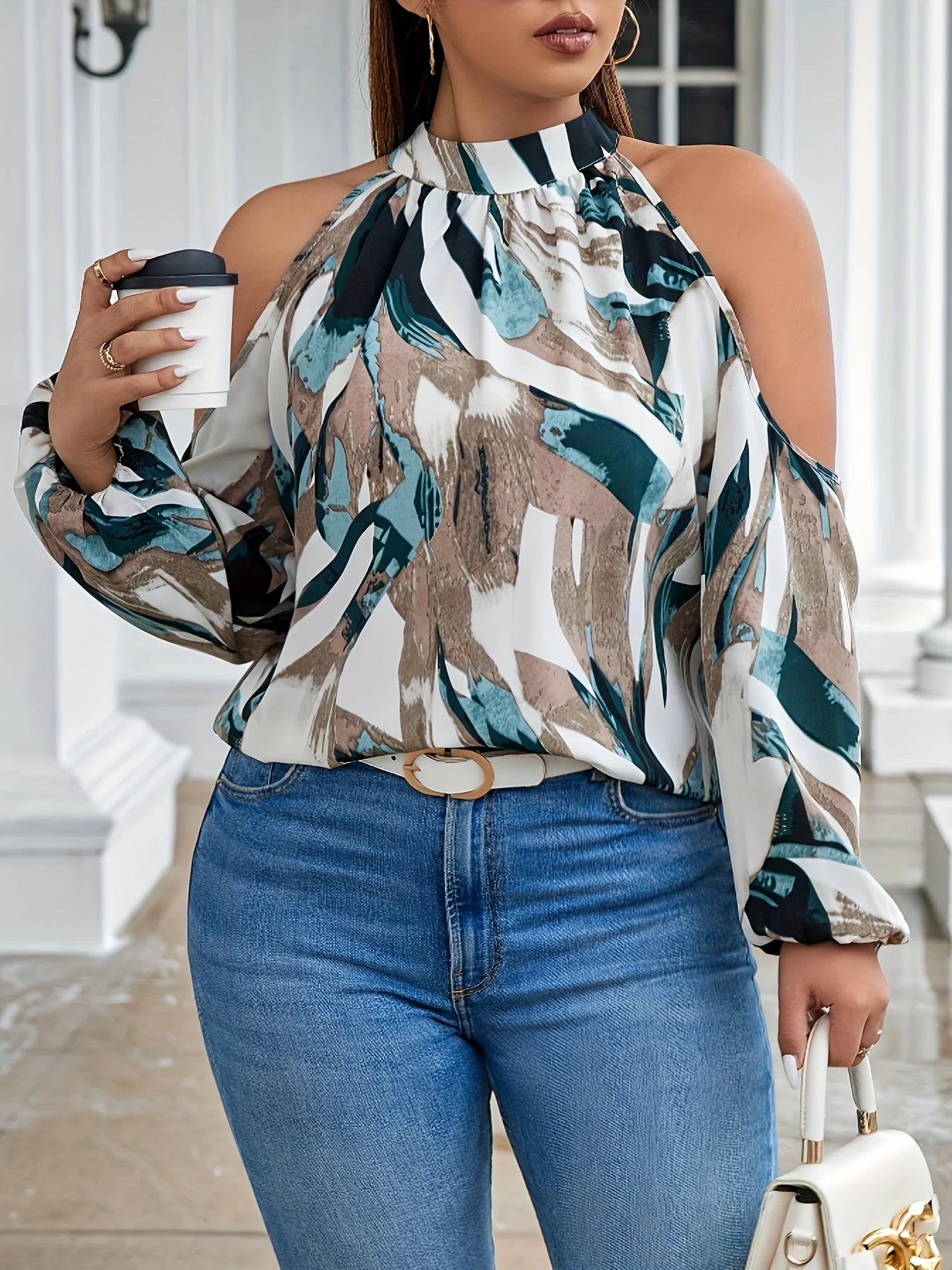 Plus Size Off-Shoulder Halter Blouse – Elegant Office Top