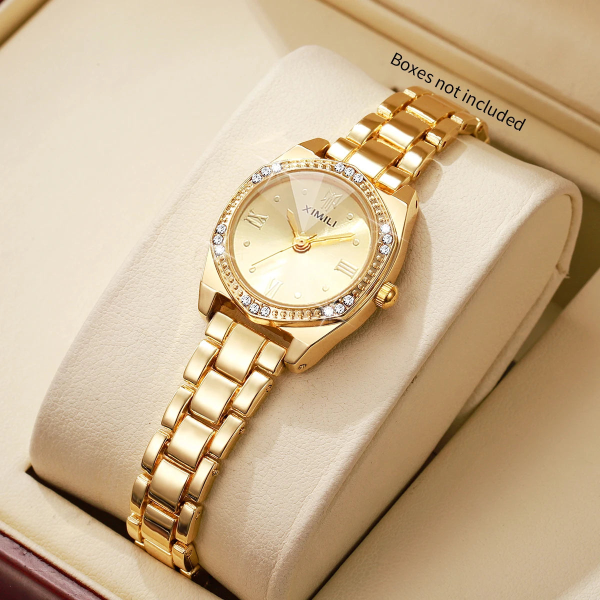 Elegant Rhinestone Roma Dial Women Quartz Watch Stainless Steel Bracelet Wristwatches Clock Gift Relogio Feminino（Without Box）