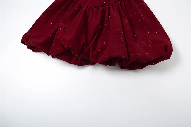 BKLD 2026 Winter New Women Clothing Elegant Fashion Strapless Sequin Diamonds Patchwork A-Line Puffy Dress Party Clubwear