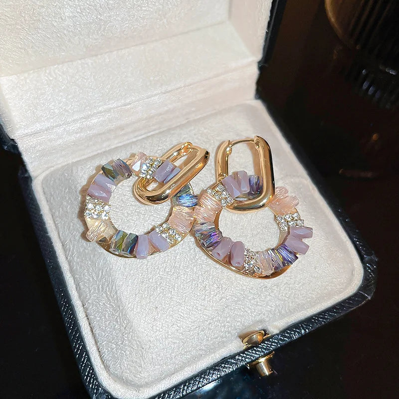ZAKOL Elegant Rhinestone Zircon Drop Earrings Golden Circle Dangle Earrings for Women Simple Fashion Round Earring Jewelry