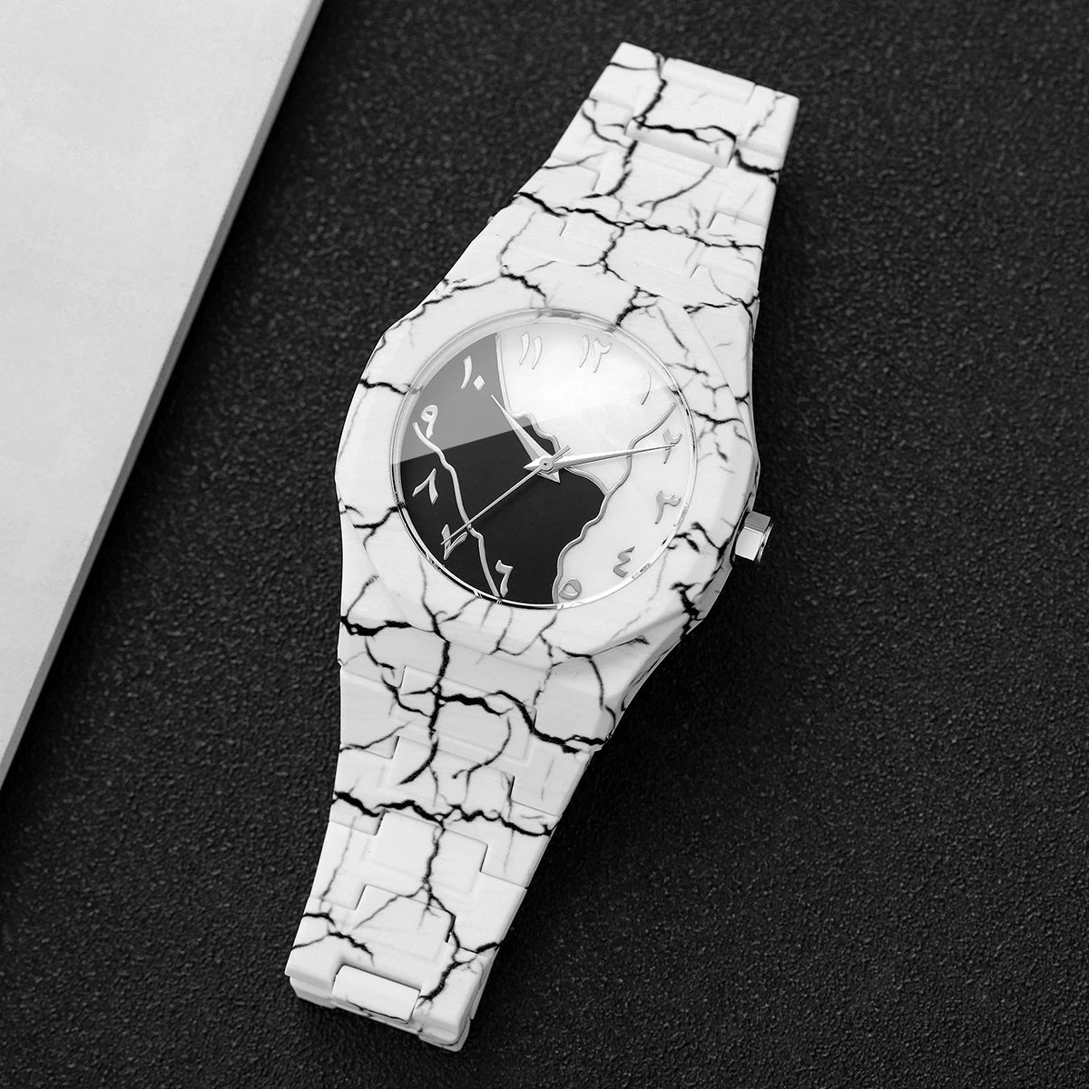Fashion Marble Texture Men Quartz Watch Casual Arabic Dial Plastic Strap Unisex Wristwatches Relogio Masculino（Without Box）