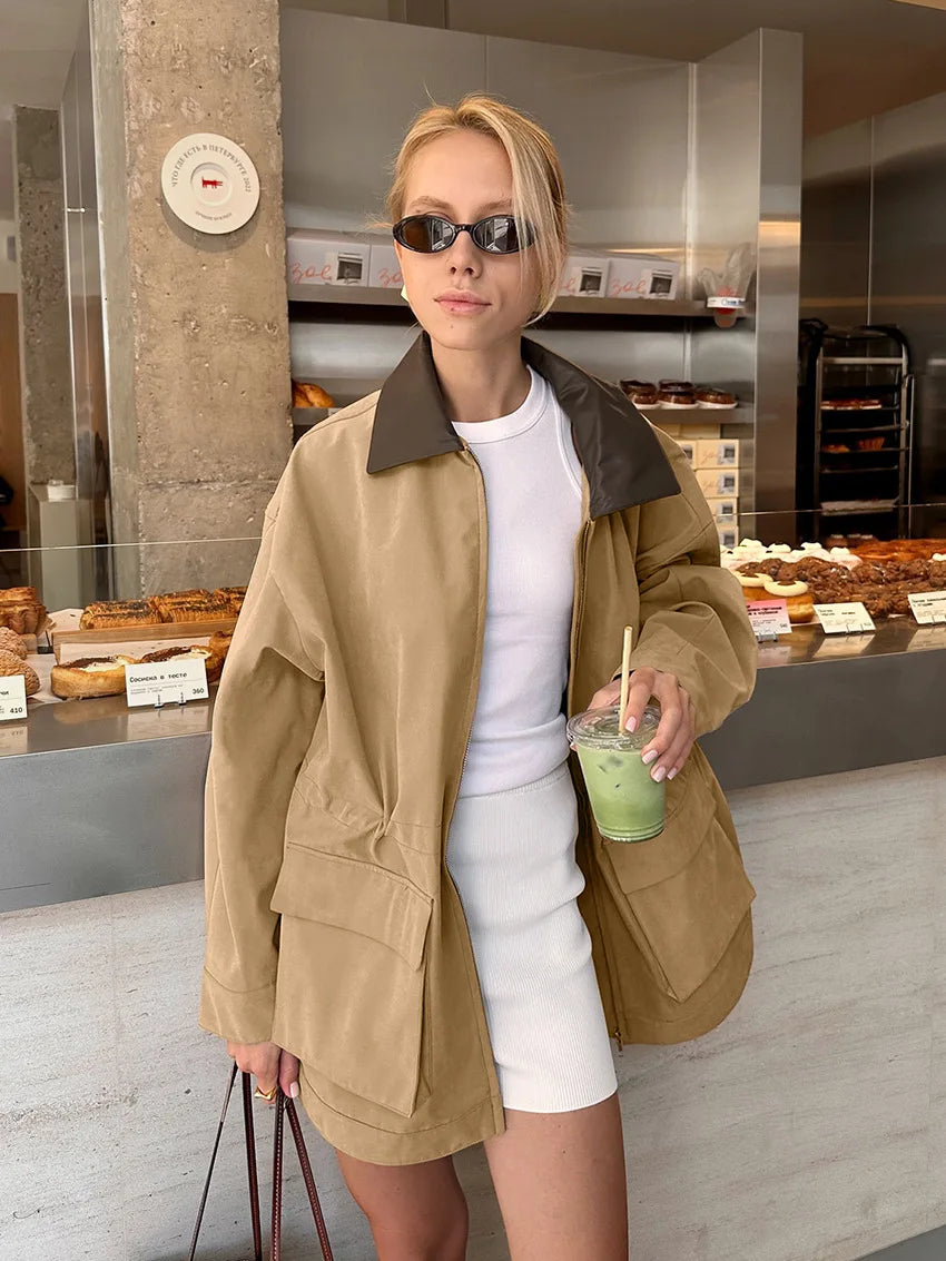 Women's Oversized Trench Coat Fashion Lapel Warm Long Sleeves Wide Shoulder Windbreaker Jacket 2026 Autumn Winter Streetwear