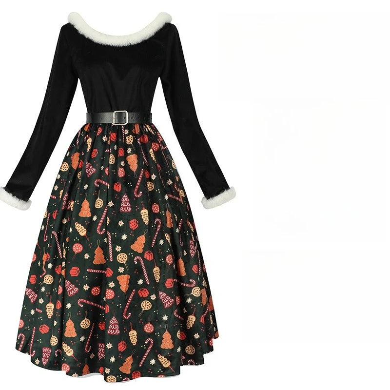 Christmas Themed Print Dress Family Atmosphere Party Event Costume Christmas Halloween Cos Costume