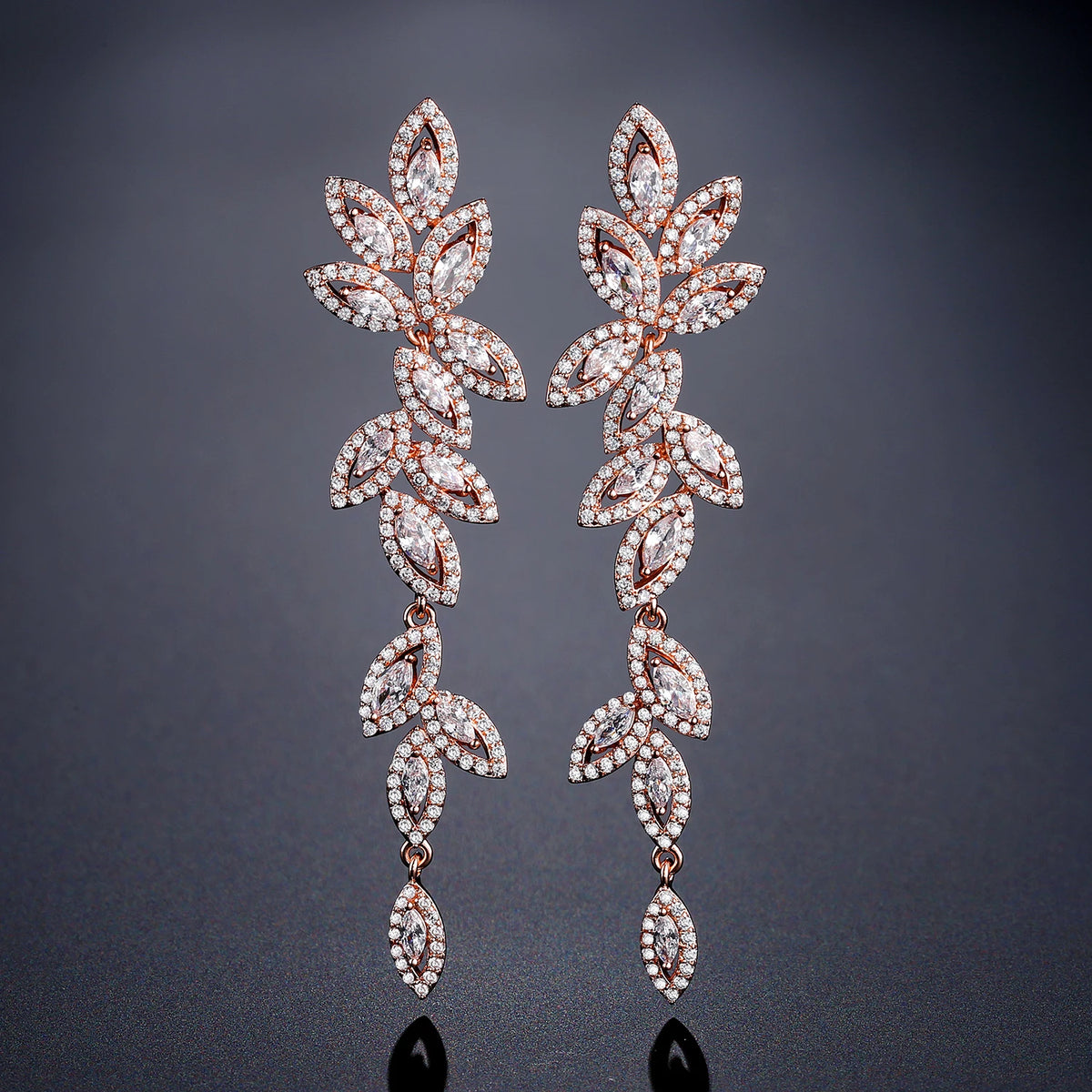 Luxury Polish Best Selling Leaf CZ Long Drop Earrings for Women Elegant AAA Zircon Bridal Earring  Wedding Party Jewelry
