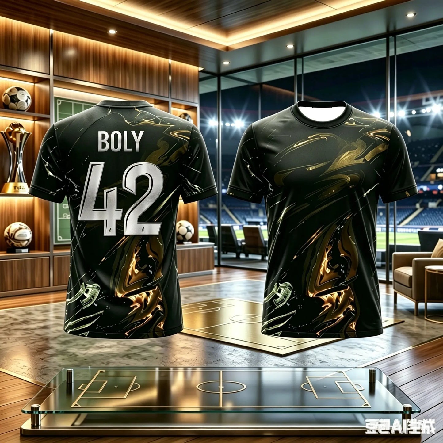 KIDS PSG FOOTBALL T-SHIRT SOCCER JERSEY BLACK GOLD LIQUID PRINT BREATHABLE QUICK DRY TRAINING TEE FAN SPORT TOP MEN WOMEN