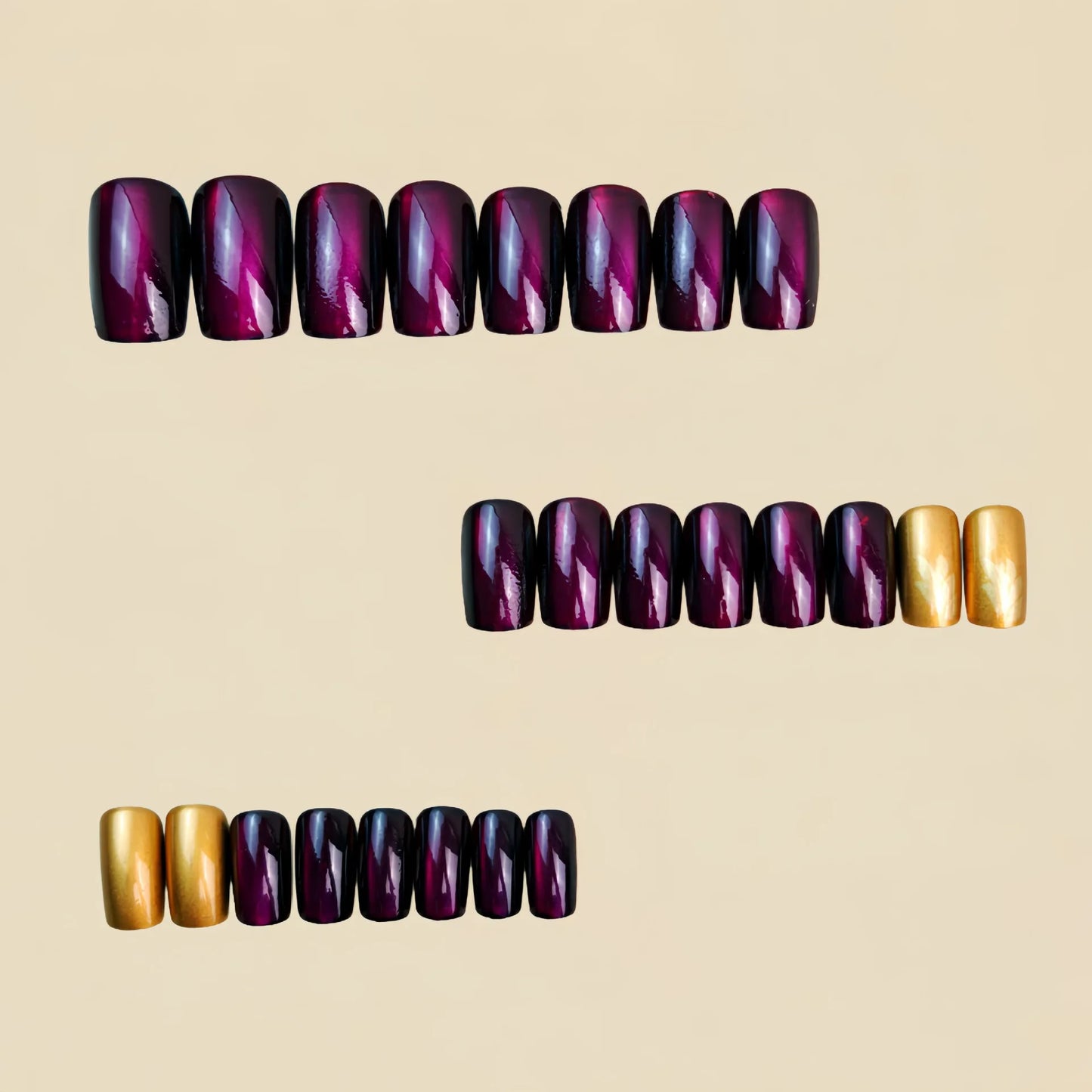 Short Medium fake nails for women girls green purple golden colors flowers leaf design glossy square ballet shape press on nails