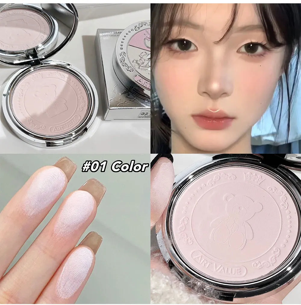 Art Value Bear Knight Soft Focus Pressed Powder Matte Natural Makeup Setting Makeup Brightening Makeup Loose Powder