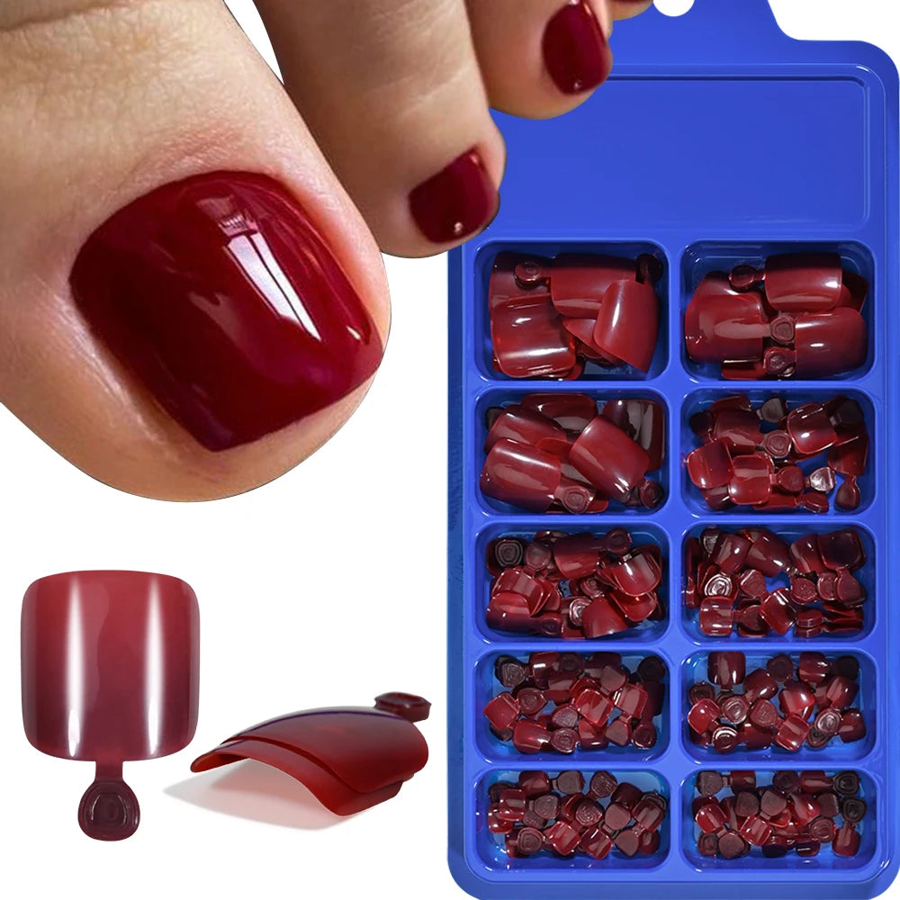 100Pcs White Clear Short Square Fake Toenail Tips Pink Red False Toe Nails Acrylic Full Cover Artificial Press on Toenails