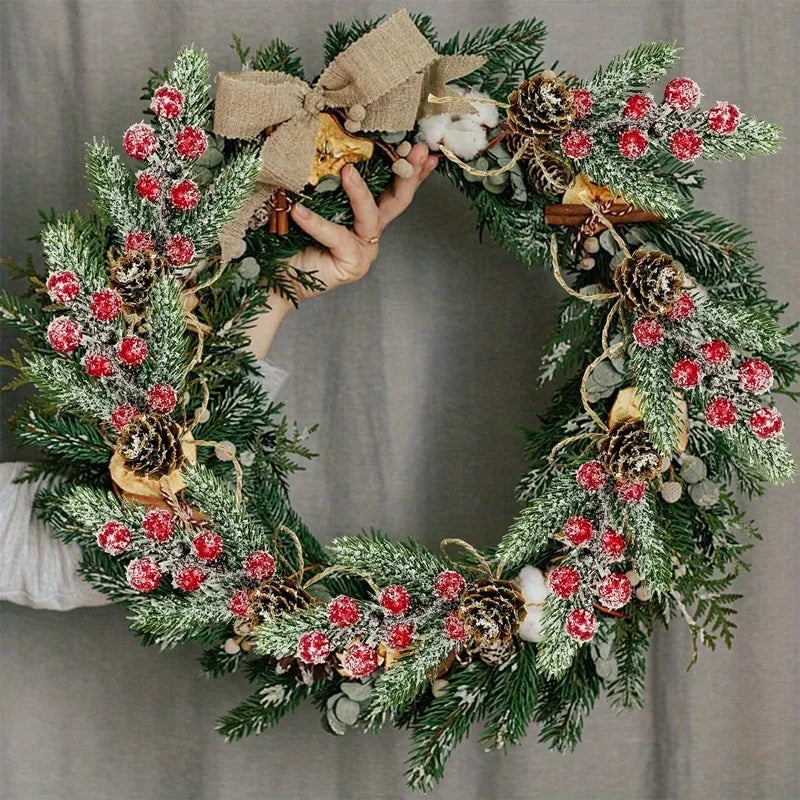 10 Rustic Cedar Branches with Faux Berries And Holly - Durable Plastic Christmas Ornaments, Fireplace Garlands, Vine Decorations
