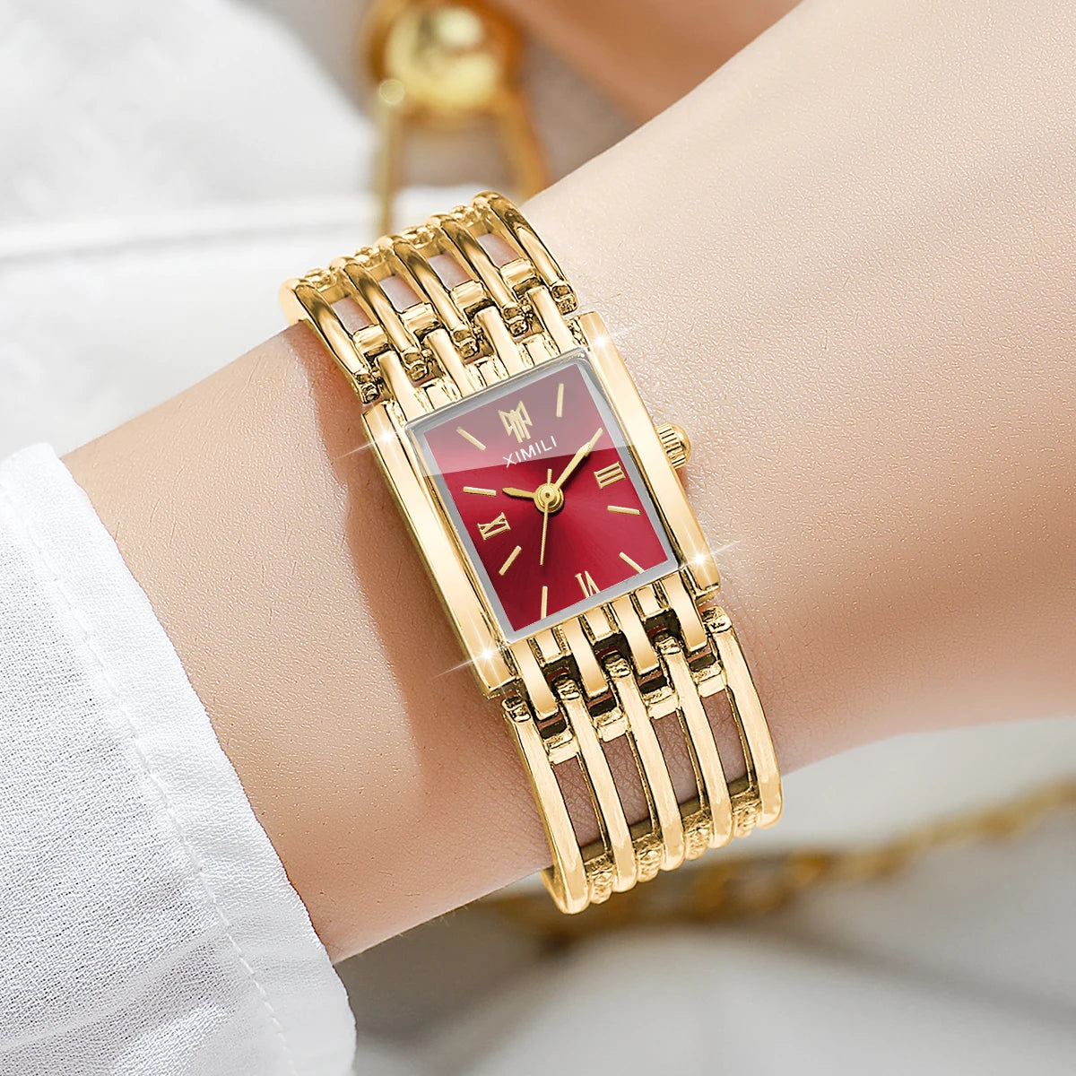 Luxury Gold Bracelet Strap Women Quartz Watch Rectangle Roman Dial Ladies Dress Wristwatches Clock Relogio Feminino（Without Box）