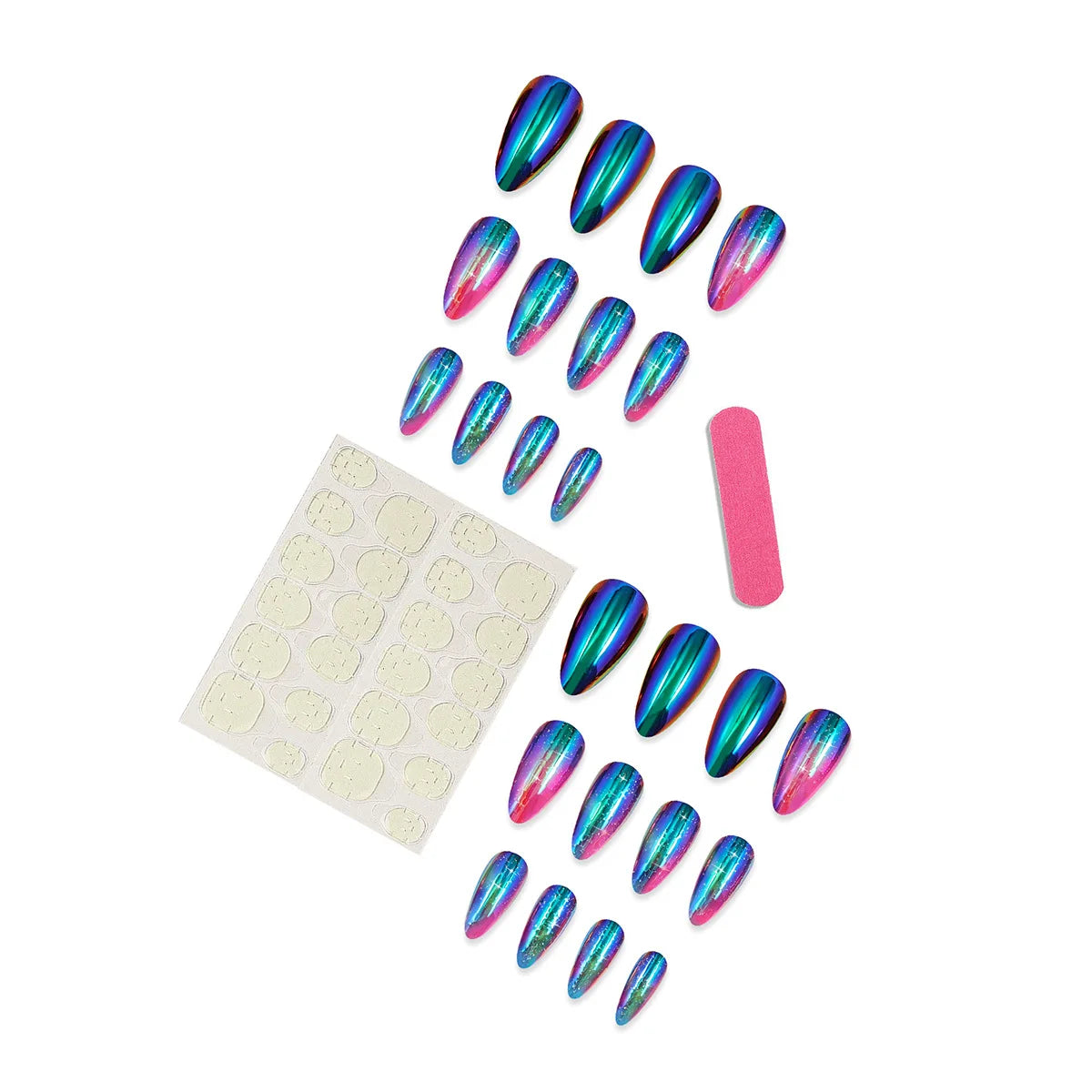 24pcs/set medium long fake nails square ballet nail tips glitters starry sky moon star feather design press on false nail art