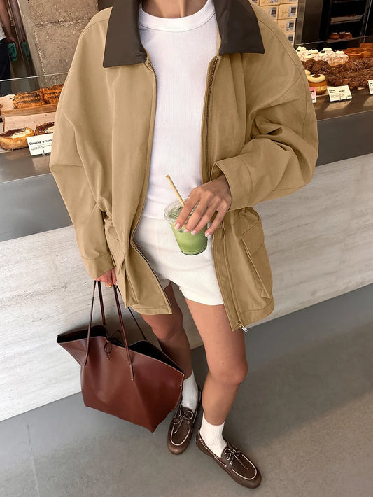 Women's Oversized Trench Coat Fashion Lapel Warm Long Sleeves Wide Shoulder Windbreaker Jacket 2026 Autumn Winter Streetwear