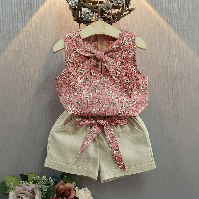 Girls Summer Chiffon Kids Clothes Cotton Set Short Sleeve 2025 New