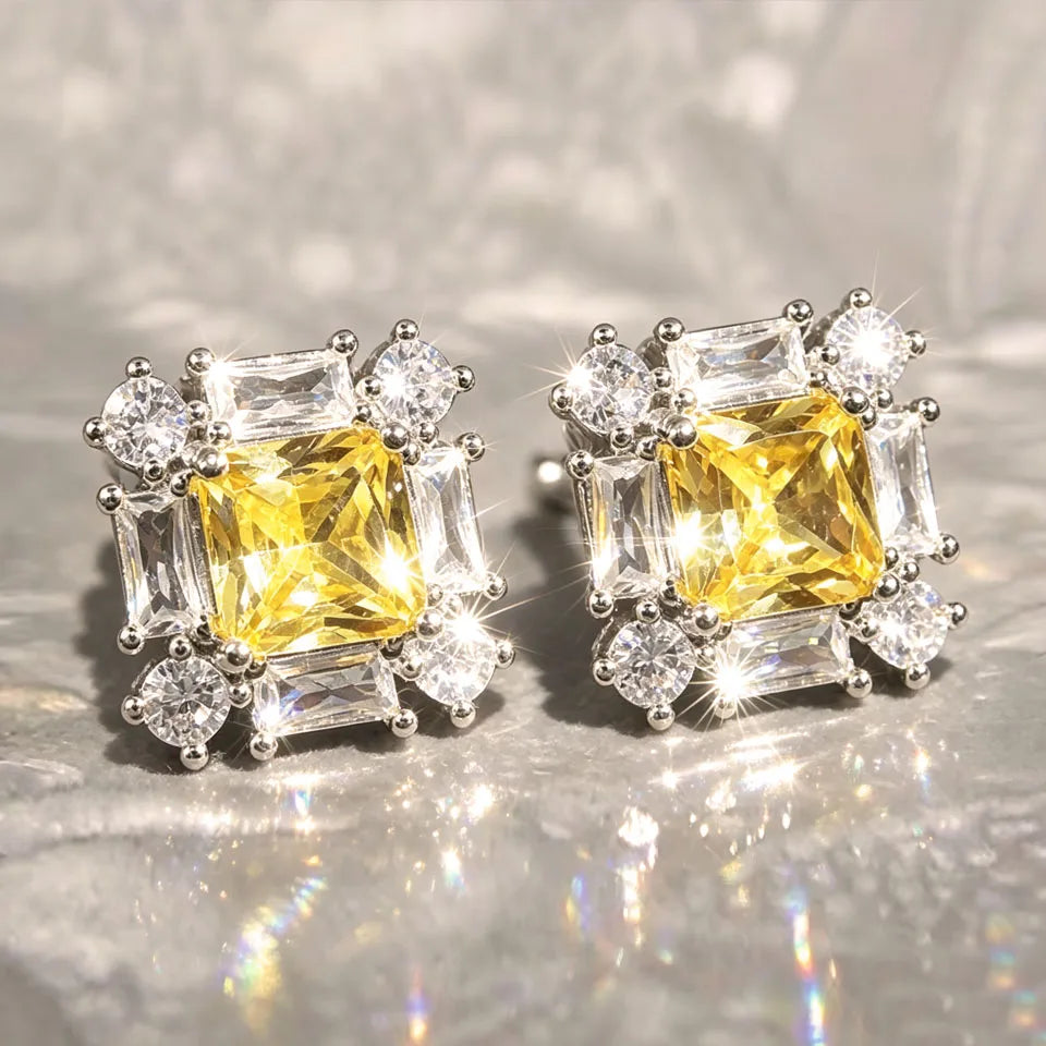 ZAKOL Simple Geometric Zircon Square Shape Stud Earrings Cute Shiny CZ Bride Bridesmaid Earring Jewelry