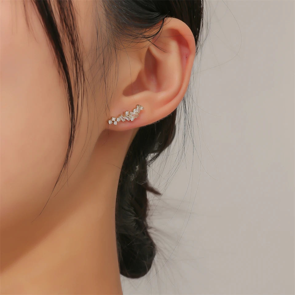 ZAKOL Simple Geometric Zirconia Climb Stud Earrings for Women Shiny Crystal CZ Bridal Wedding Jewelry Wholesale