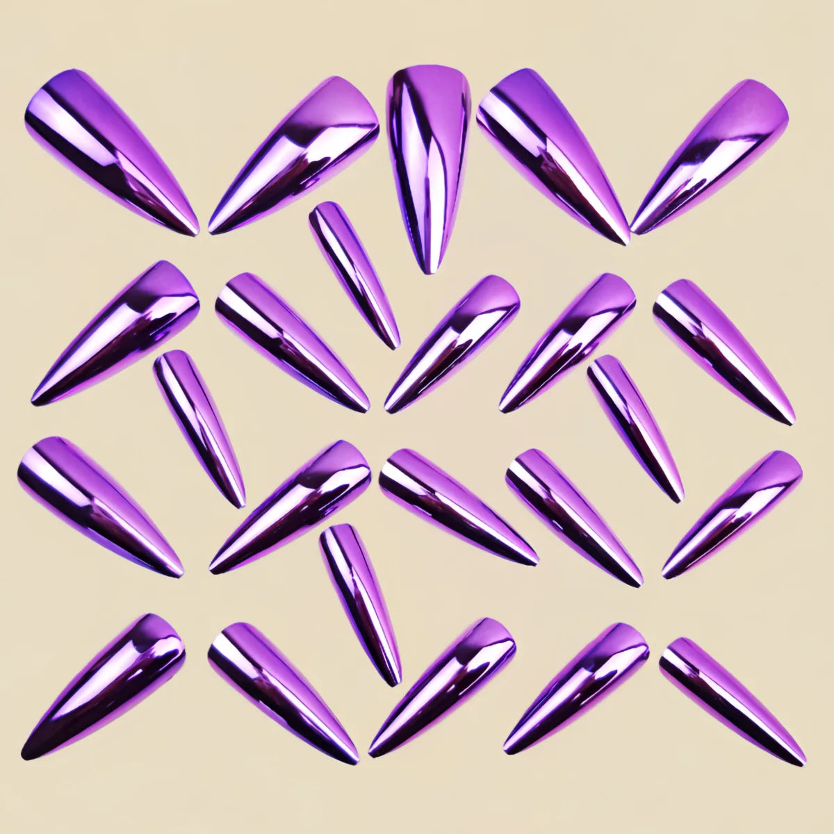 Medium long fake nails for women glossy Holographic Plated Purple waterdrop shape full cover reusable press on Artificial nails