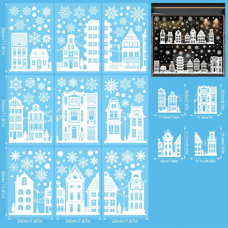 9 Sheets Christmas Snow Castle Window Clings, PVC Christmas Window Decals for Glass Windows, Winter Holiday Decorations