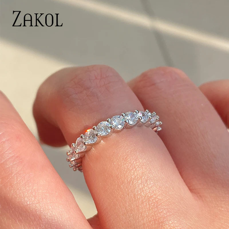 ZAKOL Fashion Round White Green Cubic Zirconia Wedding Rings for Women Girl Party Jewelry Birthday Gift RP189
