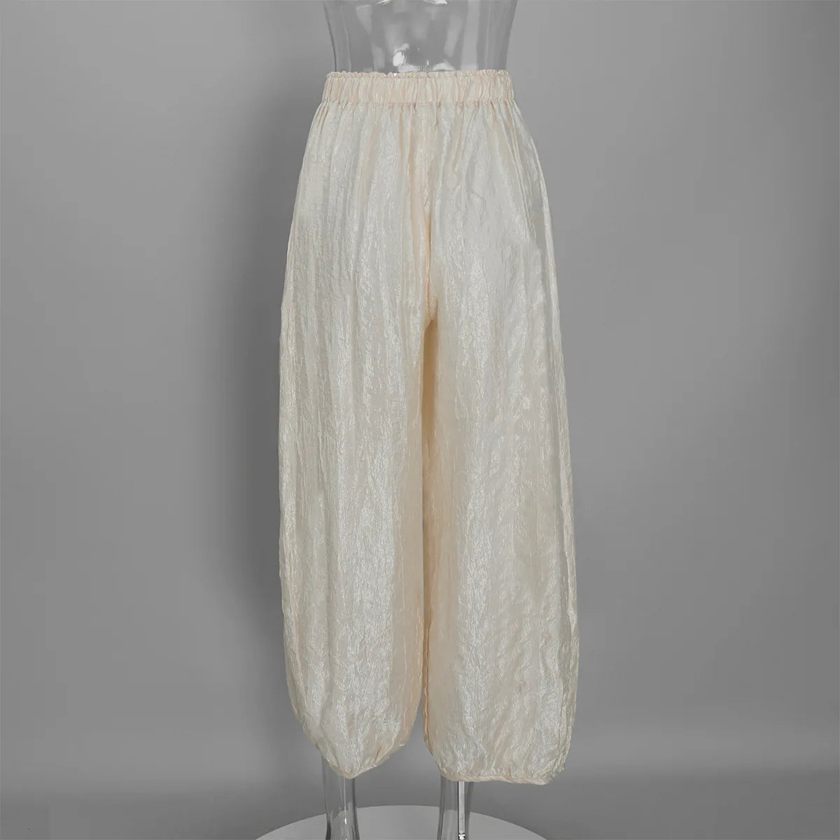Women's Shiny Satin Solid Loose Fit Lantern Pants Elastic Waist Trousers Casual High Waist Commute Puffy Balloon Streetwear