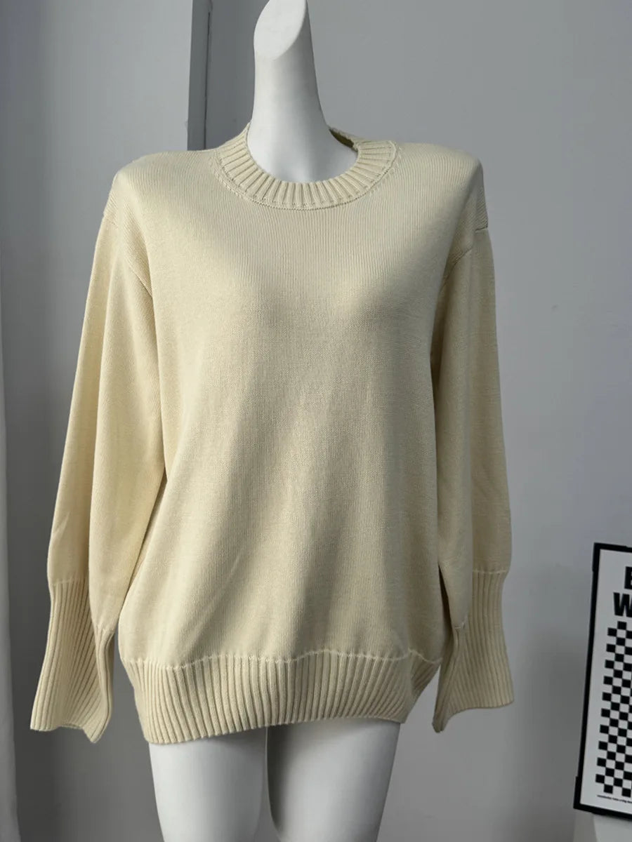 Women's Casual Solid Cotton Pullovers O-Neck Long Sleeve Warm Loose Knitted Top Female Autumn Winter Basic Soft Sweater