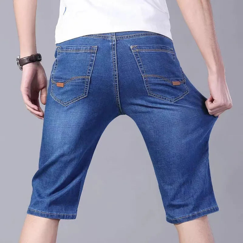 New Big Size Long Length Men's Shorts Loose Stretch Jean Bermuda Male Thin 3/4 Capris Summer Light Large Plus Fat Denim Breeches