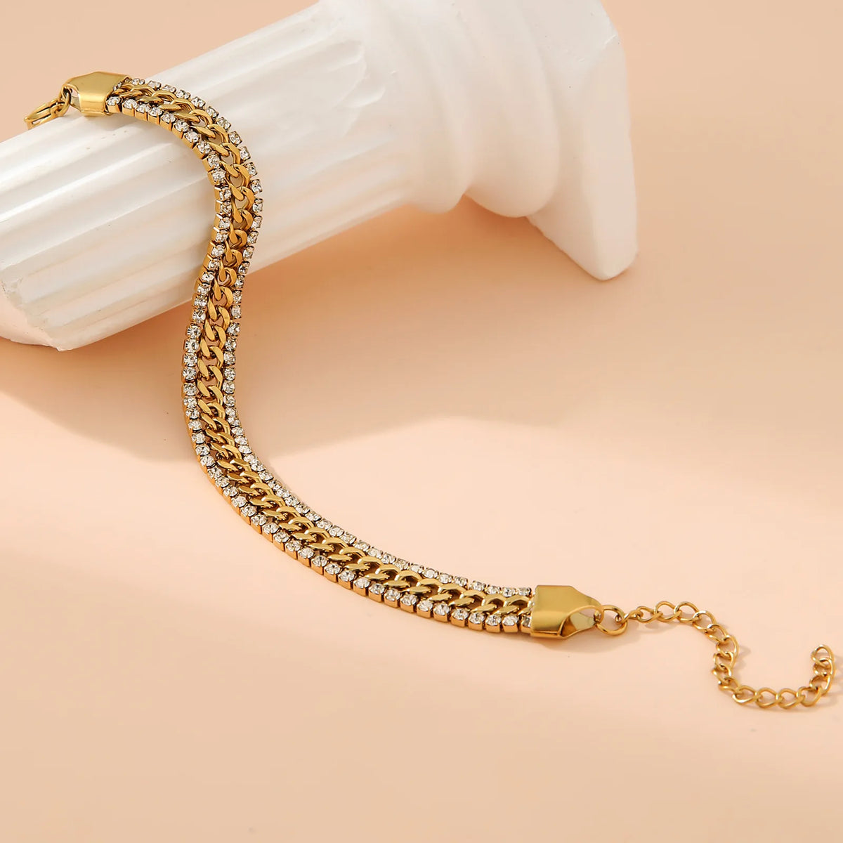 ZAKOL New Cubic Zirconia Tennis Bracelet 18K Gold Plated Stainless Steel Three Layer Wide Bracelet Luxury Jewelry Gift for Women