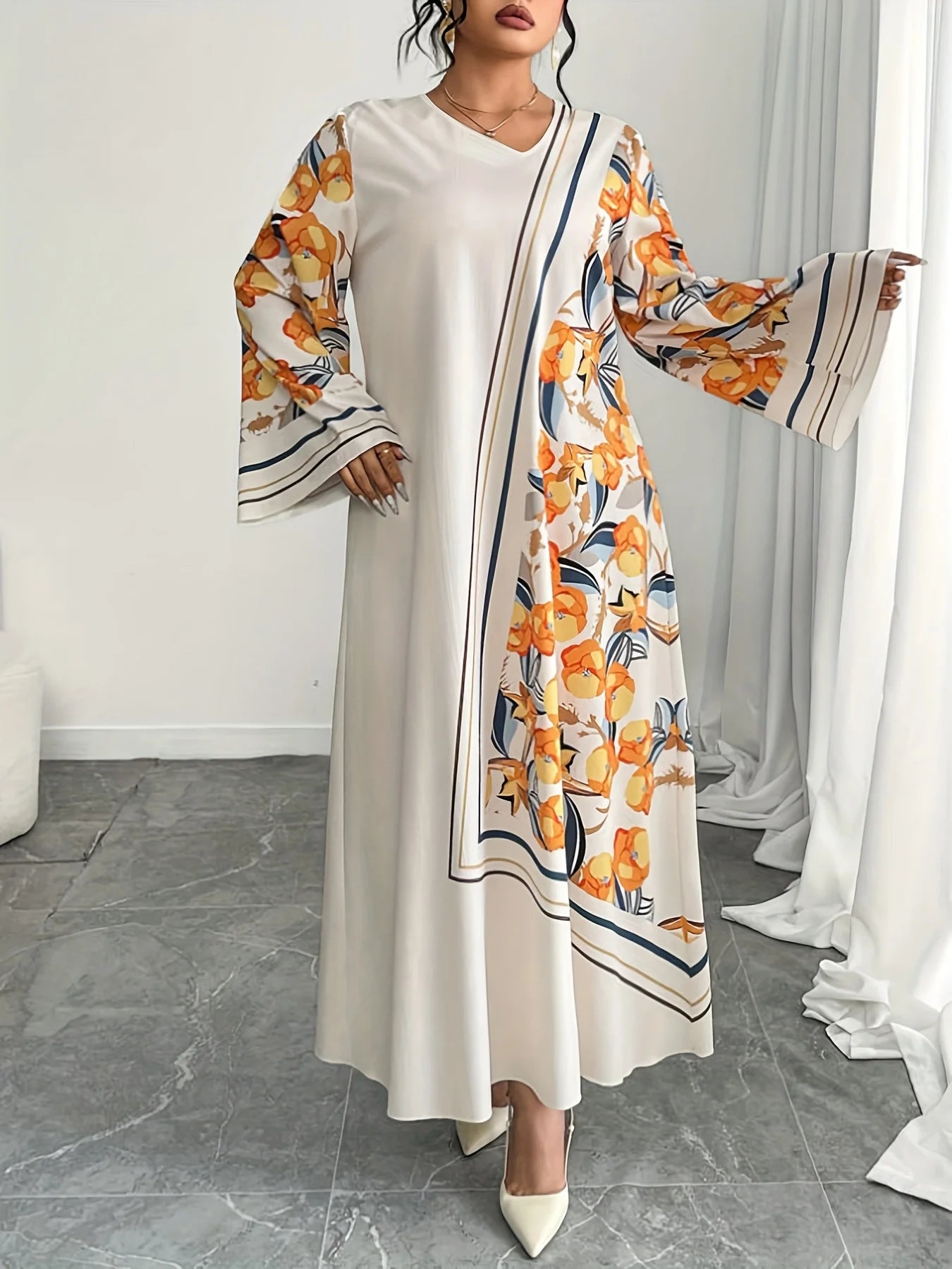 New Arrival – Spring Middle Eastern Elegant Robe Dress – V-Neck