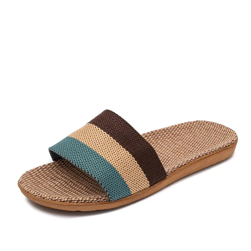 Summer Linen Flat Slippers for Women – Lightweight EVA Home Sandals | شباشب صيفية من الكتان للنساء – صنادل منزلية خفيفة من EVA