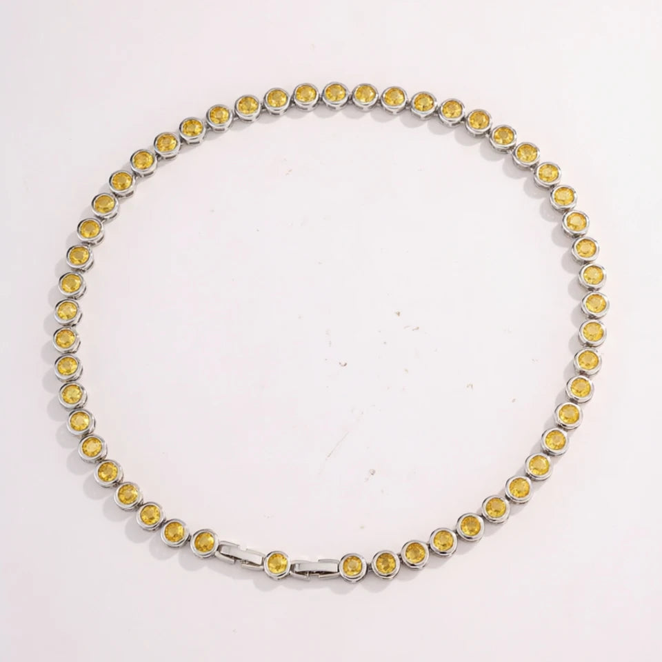 ZAKOL Luxury Dainty Shiny Colorful Zircon Round Tennis Choker Necklace for Women Elegant Sparkling Crystal Wedding Party Jewelry