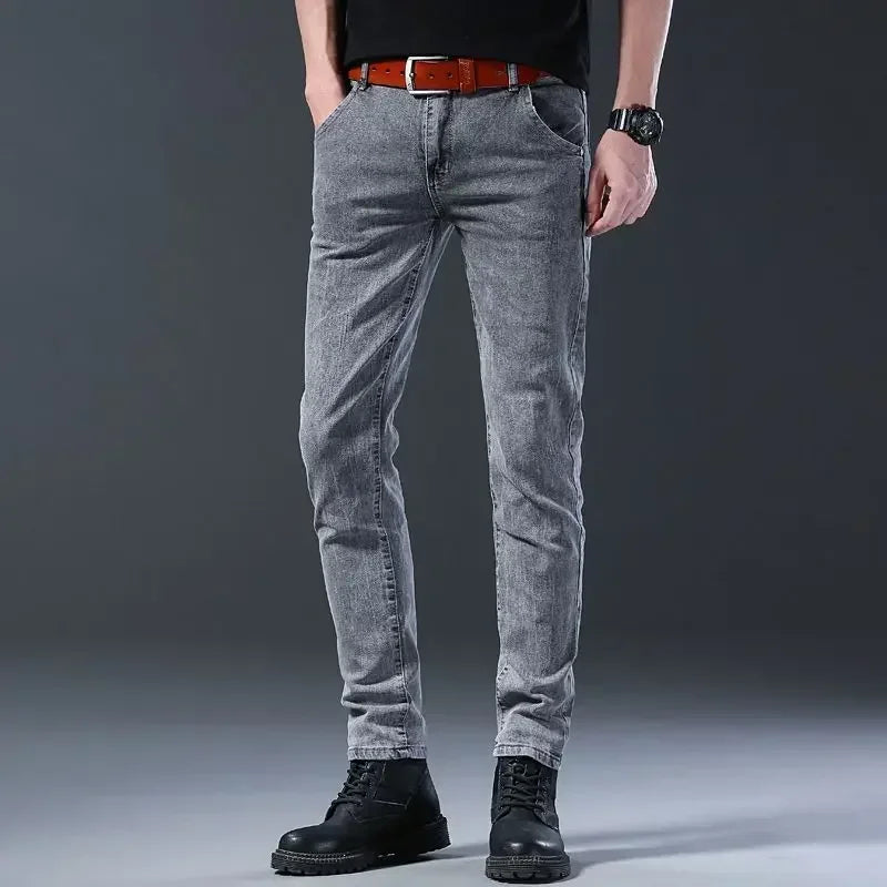 New Men Fashion Casual Business Denim Pants Male Slim Fit Straight Leg Trousers Stretch Solid Pants Size 27-38