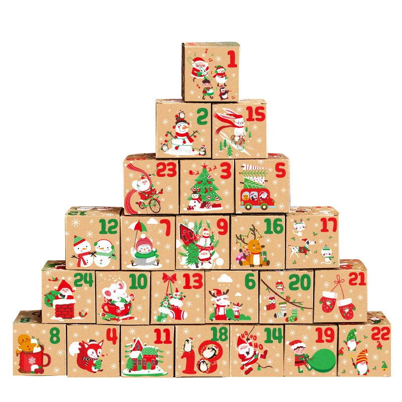24pcs Christmas Empty Advent Calendar Kids Boxes Christmas Countdown to Xmas Gift Candy Boxes New Year 2026 Christmas Decoration