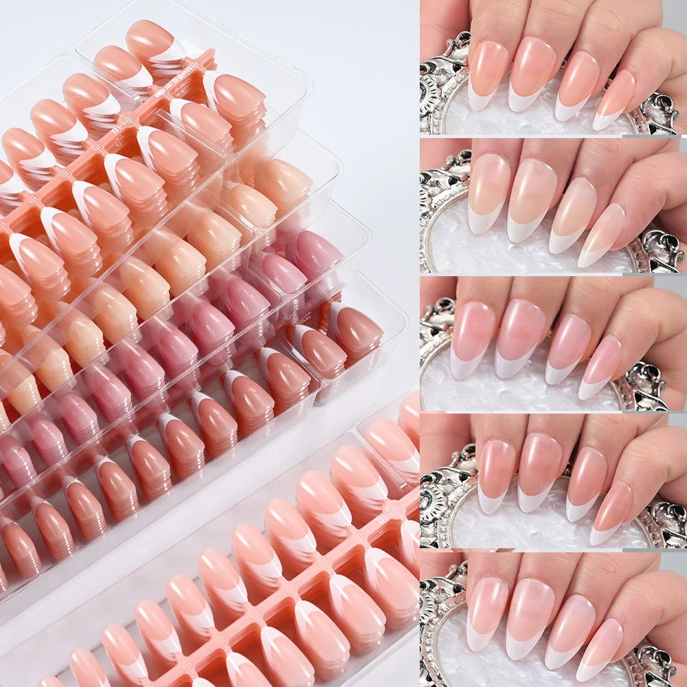 150/120/100Pcs French Almond Press On Nails أظافر لاصقة فرنسية لوزية – 100 / 120 / 150 قطعة