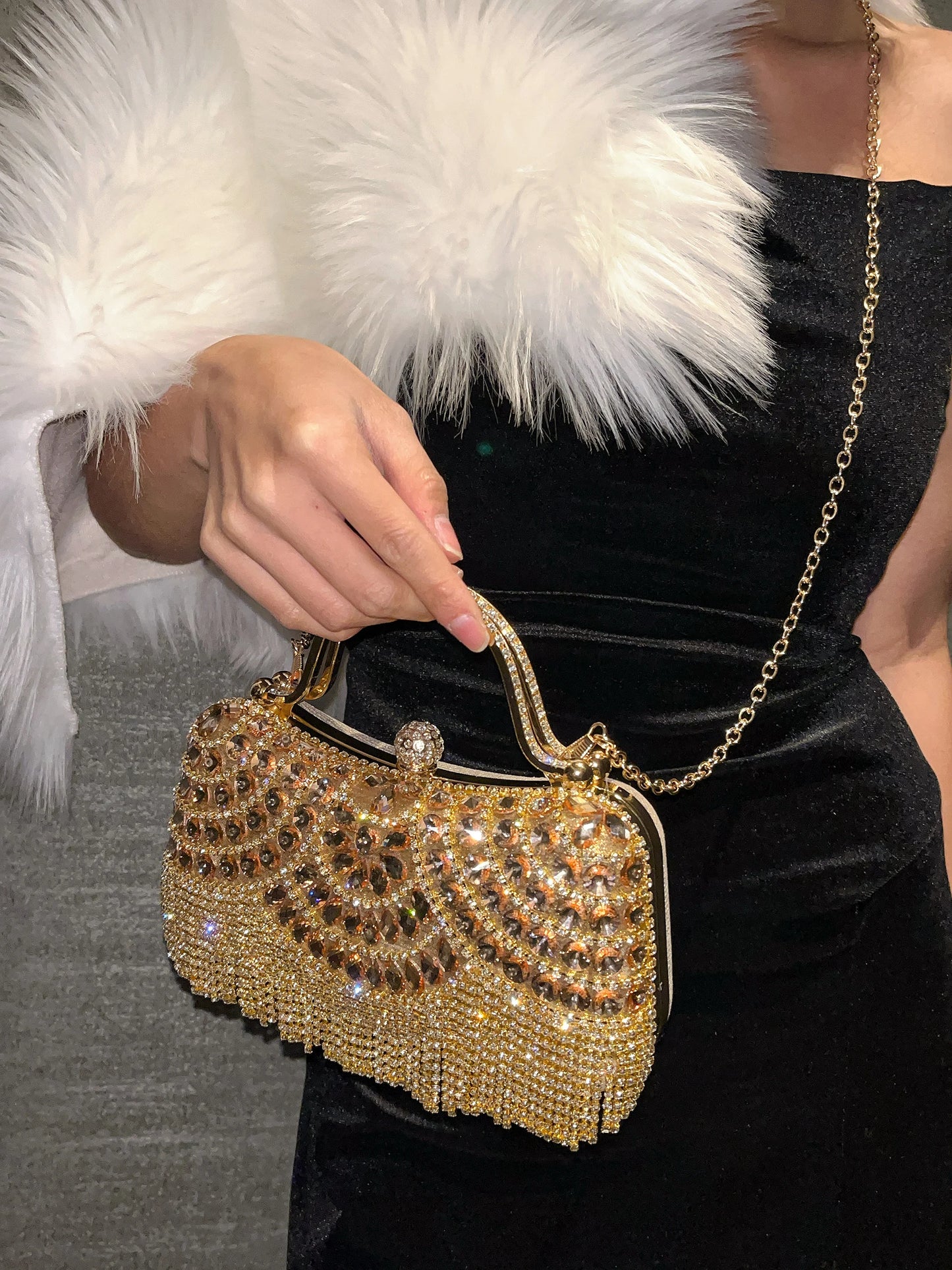 Luxury Women's Diamond Evening Bag Handbag, Water Diamond Evening Dress Bag, Diamond Tassel Wedding Bag