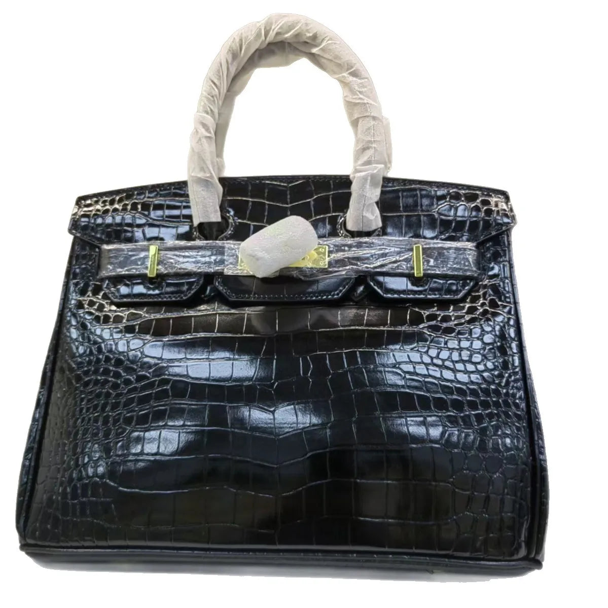 2026 New Model Crocodile Pattern Platinum Handbag – Gold Buckle