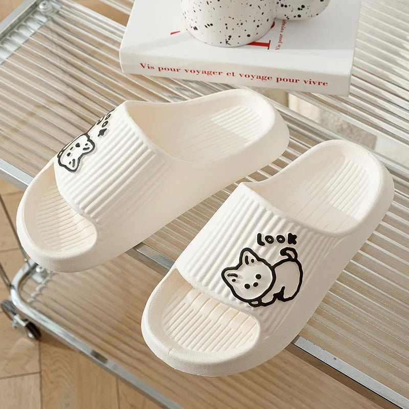 Fashion Cat Women Slippers Indoor Cute Cartoon Unisex Slides Bathroom No-Slip Light Sandals Family Soft Lovely Home Shoes