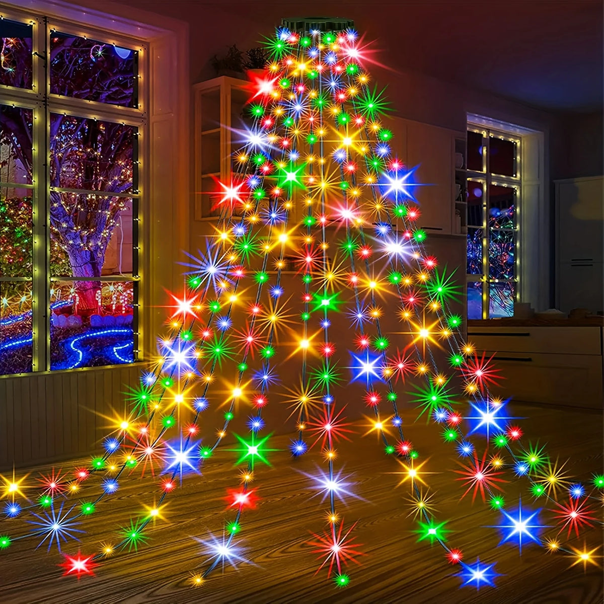 1PC 280/400LED Waterfall Fairy Light, USB Curtain Wreath Light, Christmas Gift, Black Friday, for Courtyard,Eaves,Christmas Tree