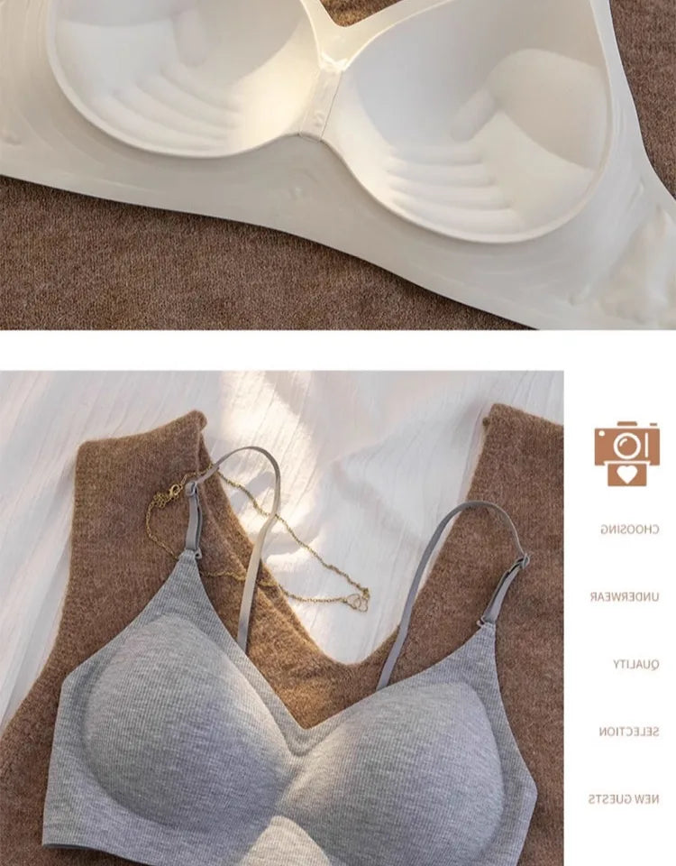 セクシー Bralette Small Chest Gathering Seamless Thin Straps Backless Wirefree Comfort Fixed Cup Lingerie Invisible Support Women US