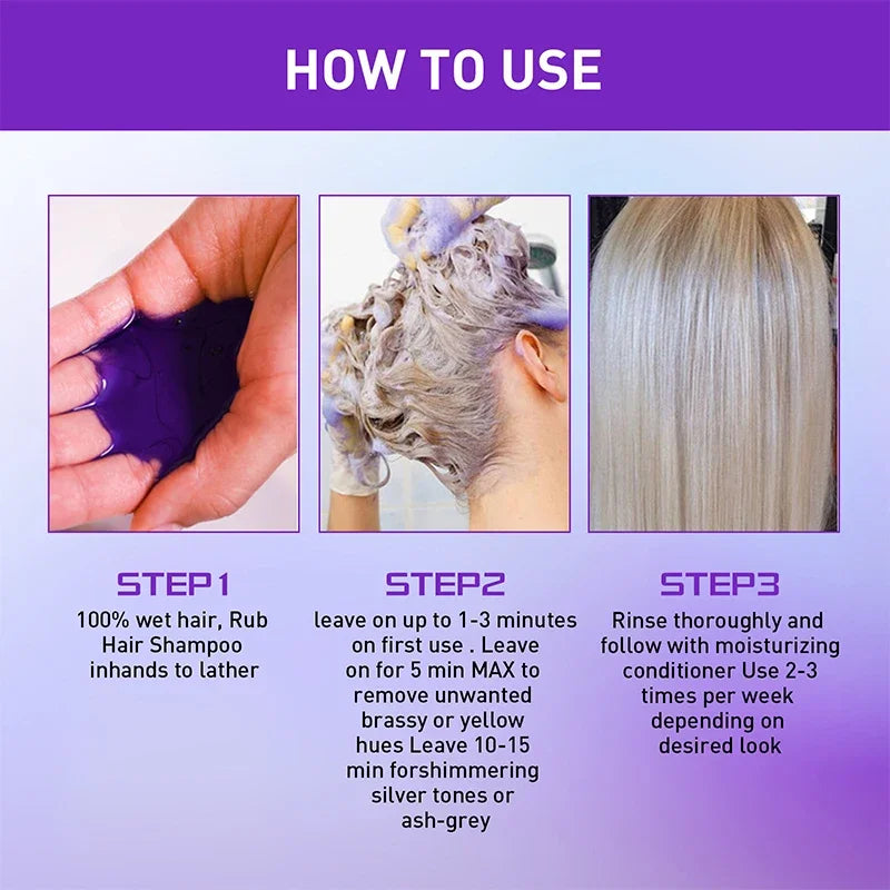 30ML Gray Color Fixing Hair Dye Shampoo Cover Gray Hair Fade Yellow After Bleach Hair Shampoo Non-irritating Purple Shampoo