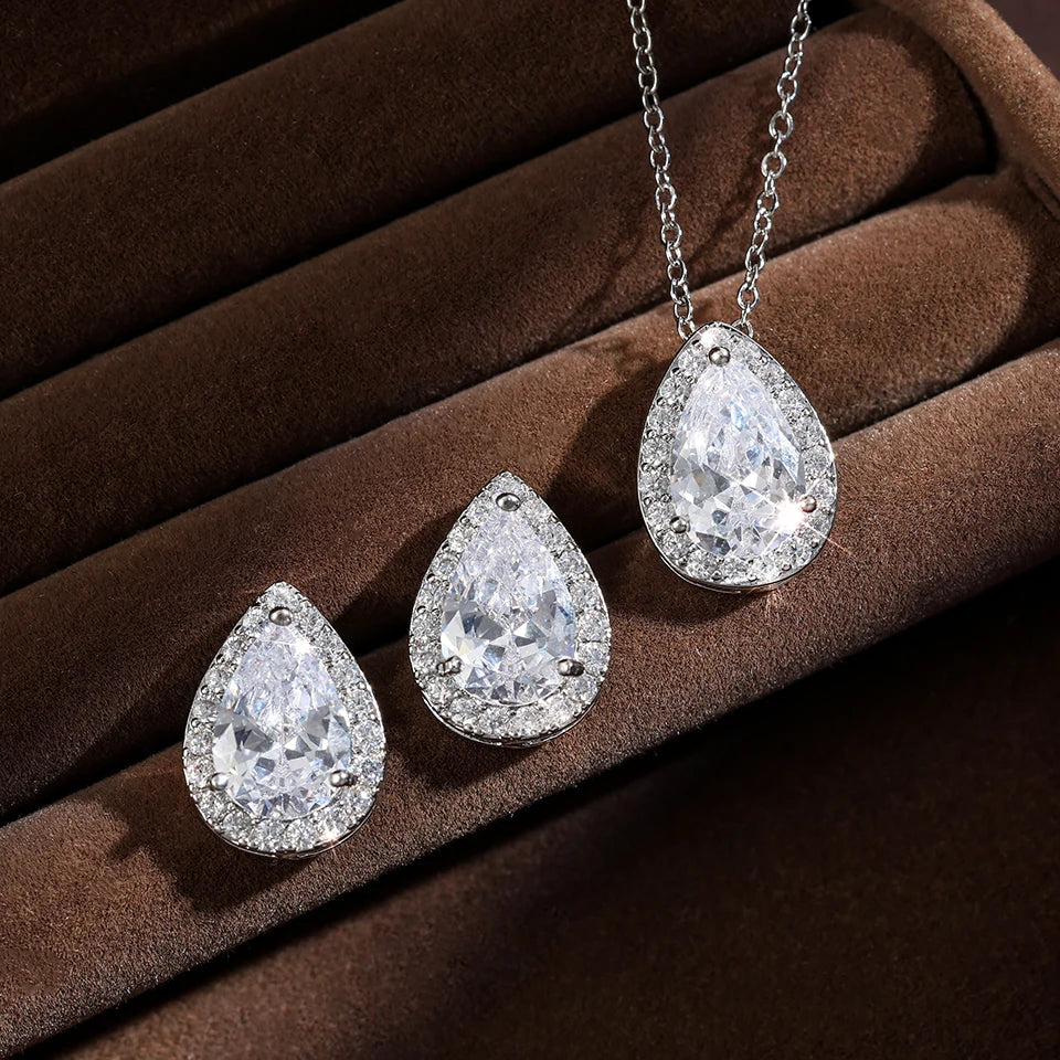 ZAKOL Classic Water Drop Zirconia Wedding Jewelry Set for Women Shiny AAA Cubic Zircon Earrings Necklace Jewelry Sets Gift