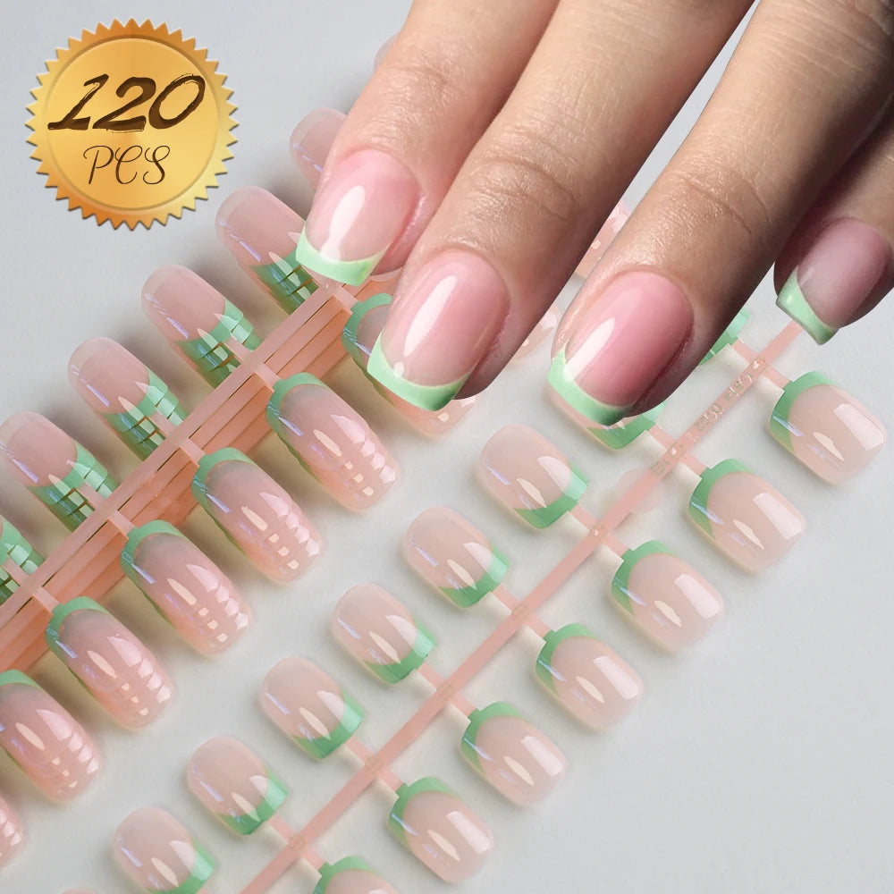 120Pcs Colorful French Square False Nails Short Ballerina Full Cover Fake Nails Artificial Nail Tips Wearable Press On Nails