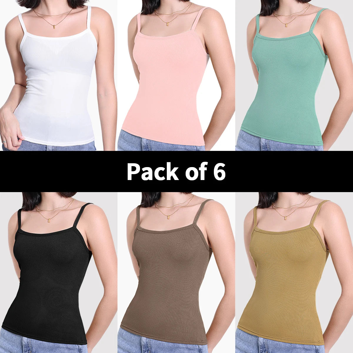 3/6-Pack Korean Style Slim Camisole Tops – Solid Color