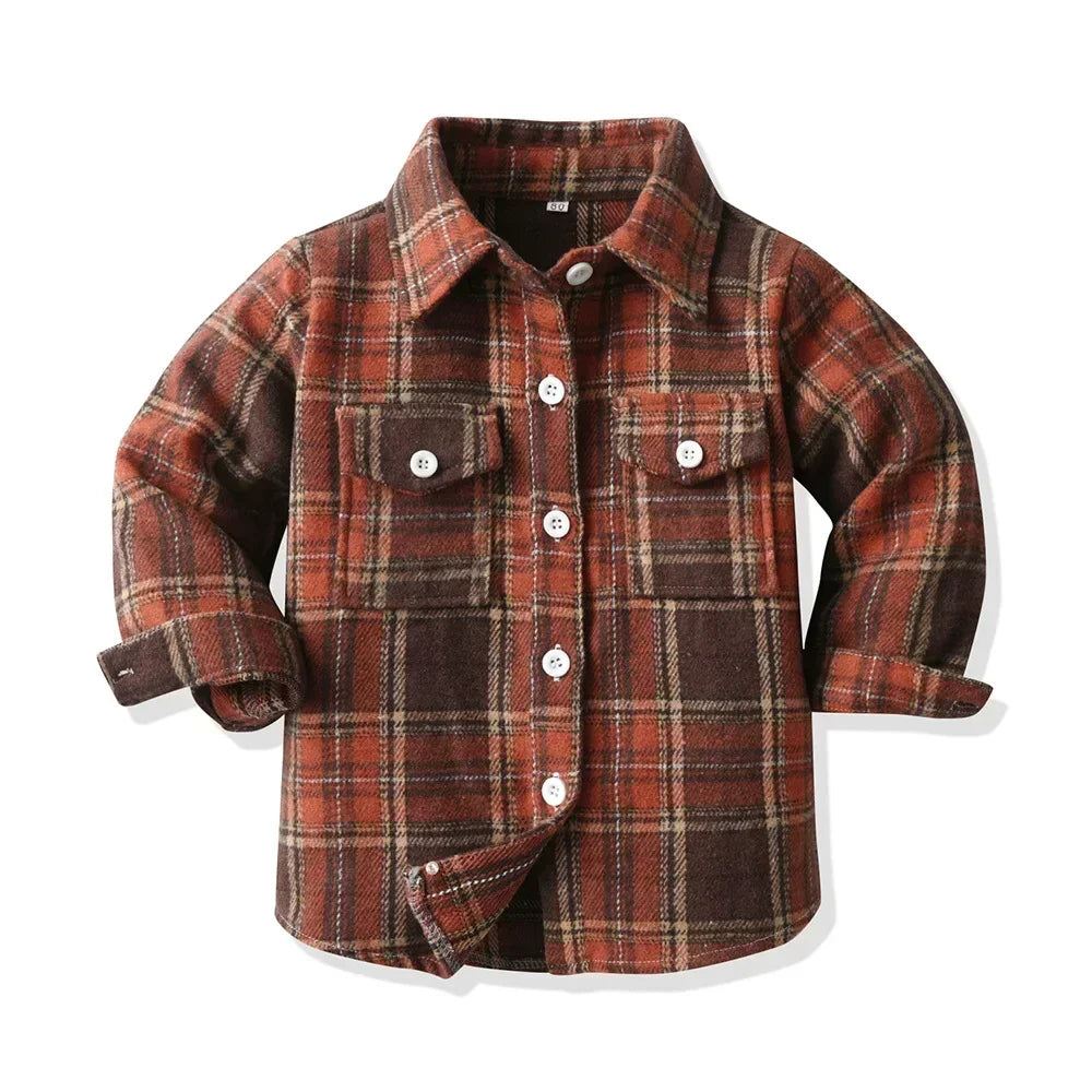 Children's Autumn Plaid Long Sleeved Shirt Brother & Sister Shirt Cotton College Style Thickened Shirt Boys Shirts Girls Blouse