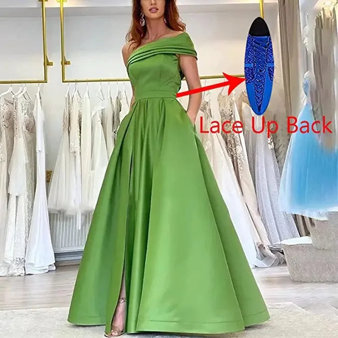 BKLD Solid Color Fashion One Shoulder Satin Dress Birthday Party Fluffy Dress 2026 Autumn Women Clothing Green Split Sexy Dress